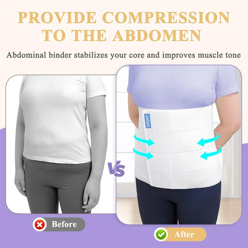 Zelen Abdominal Binder After Surgery Belly Binder Post Hysterectomy Belly Band Bariatric Abdominal Belt Tummy Tuck Stomach Binder for Women and Men 4 Panel Post Surgery Compression Wrap - Image 5